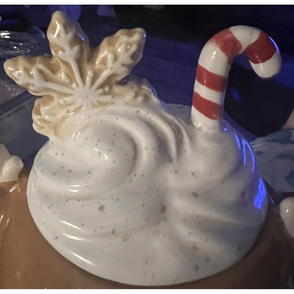 Holiday Reindeer Ceramic Mug with Whipped Cream Lid Candy Cane Handle Christmas - Picture 6 of 11